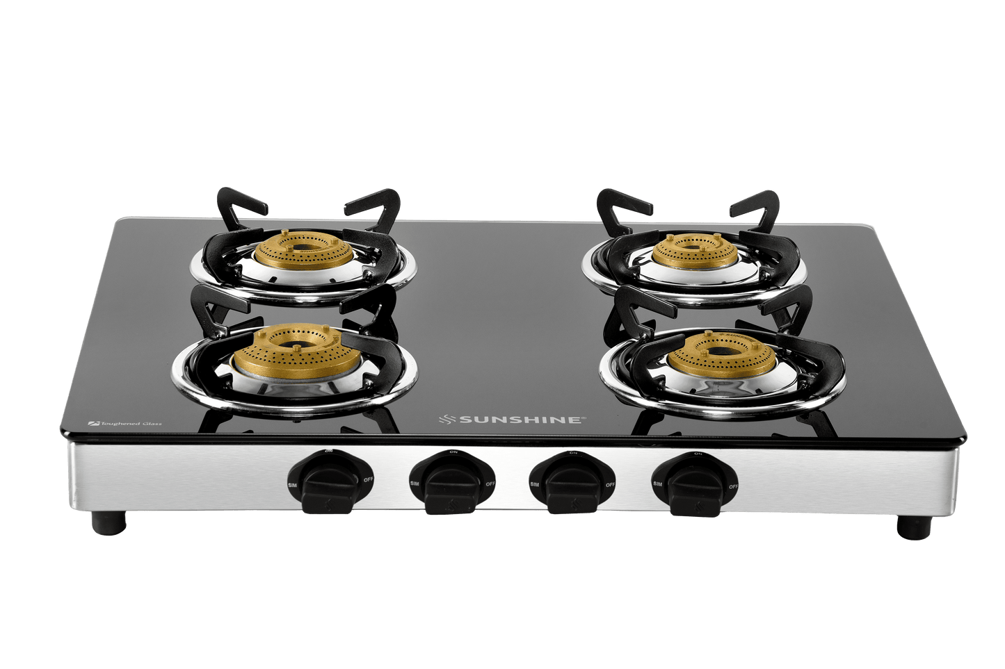 Sunshine Swift Four Burner Toughened Glass Gas Stove Manual Ignition