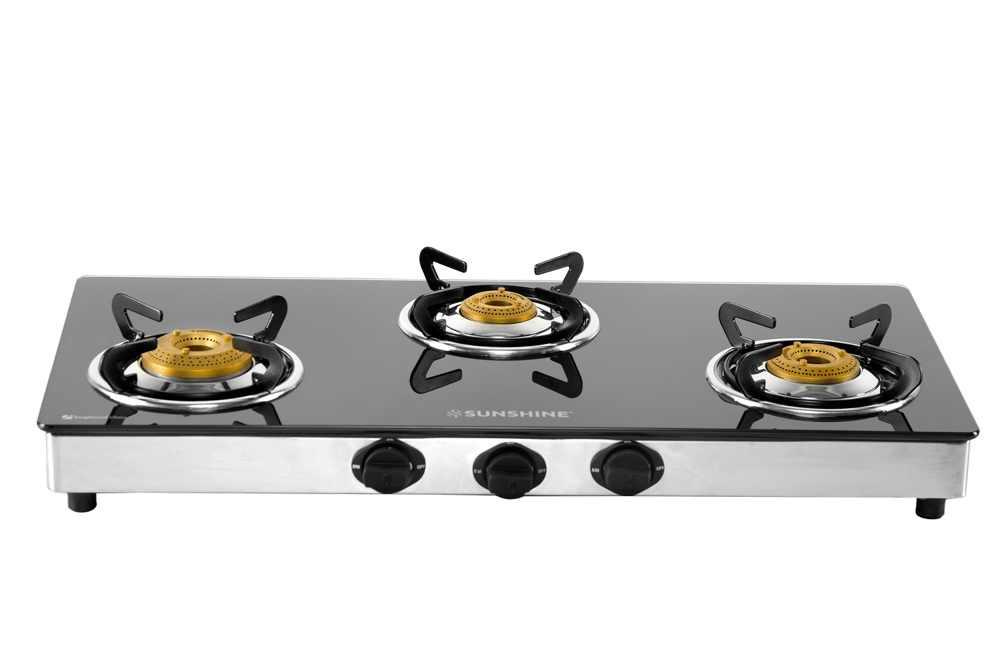 Sunshine Swift Three Burner Toughened Glass Gas Stove Manual Ignition