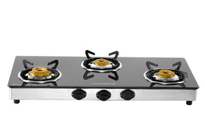 Sunshine Swift Three Burner Toughened Glass Gas Stove Manual Ignition