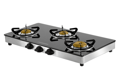 Sunshine Swift Three Burner Toughened Glass Gas Stove Manual Ignition